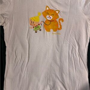 Paul Frank White Tee with Orange Cat and Yellow Character Graphic